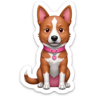 3D style Australian cattle dog with red coat sitting upright, facing forward, wearing a pink collar sticker