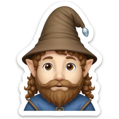 Gnomo con capelli ricci marroni, occhi marroni e cappello a punta sticker