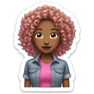 light skin black girlfriend with light brwon curly hair and a pink shirt sticker