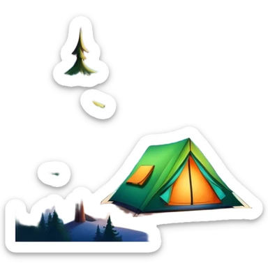 northern lights over pine forest with camping tent sticker