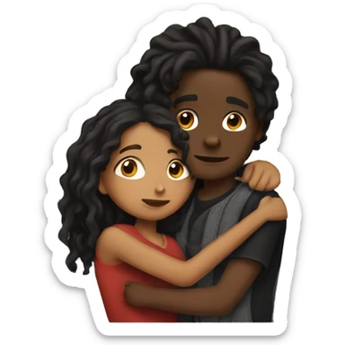Brown girl with wavy hair hugging black boy who has dreads  sticker