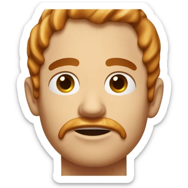 A man with a weary look on his face and cinnamon roll icing dripping off his face sticker