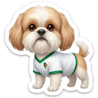 white and light brown shih zhu wearing aAlgeria soccer jersey v neck 2026 work cup sticker