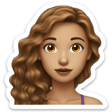 long wavy brown hair skinny girl with thin face and makeup from head to chest sticker