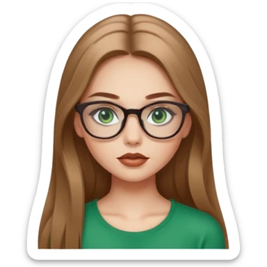 Yeşil gözlü,Hafif kahverengi uzun saçlı, beyaz tenli, gözlüklü, crop giyinen ,baya dolgun dudaklı gloss sürmüş,makyajlı bir kız sticker