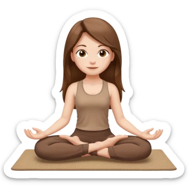 Brown long hair, white skin European girl sitting on a beige rug doing yoga, brown clothes sticker