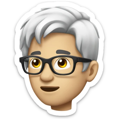 side side Side profile boy with silver and black hair speaking wearing glasses. white white skin sticker