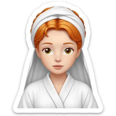 Ginger girl in white robe spa beauty full face relaxing sticker