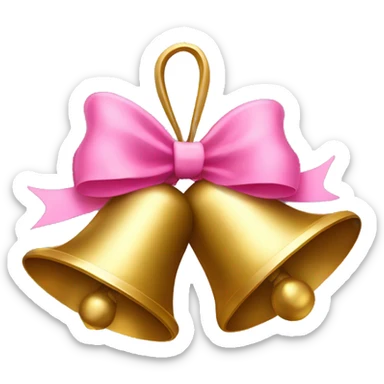Gold christmas bells with pink bow sticker
