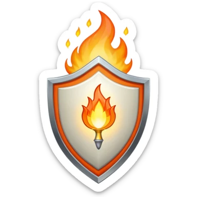 White gold shield with flame sticker