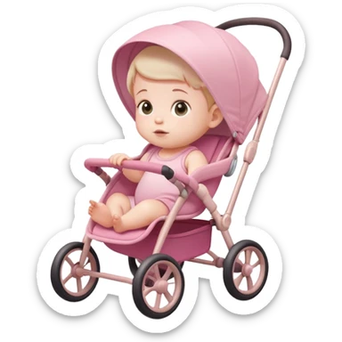 cute baby sitting in a pink gradient and beige stroller sticker