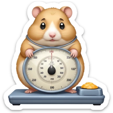 fat hamster big belly stepping on a scale looking guilty with a tear sticker