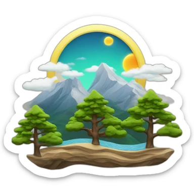 mountain-pine-waves-clouds-sun-moon sticker
