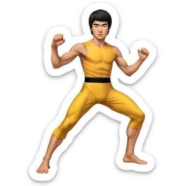 Cinematic Realistic portrait of Bruce Lee, shown as a legendary martial artist in a dynamic, powerful pose with modern athletic attire and finely detailed muscle definition, rendered in dramatic action lighting sticker