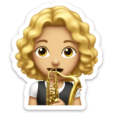 A girl with blond curly hair crying while playing Saxophon  sticker