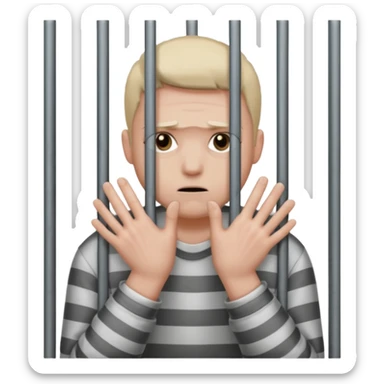 Smutna buzia (☹️) za więziennymi kratami trzymająca się ich rękami sticker