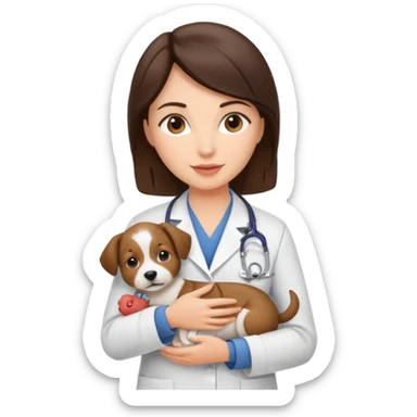 brunette woman veterinarian with puppy sticker