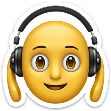 Ein gelber runder Emoji der die Augen geschlossen hat. Total im moment. Glücklich, leichtes lächeln. Verträumt. Leichtigkeit. Freiheit. Overearkopfkörer auf und im hintergrund kleine musiknoten sticker