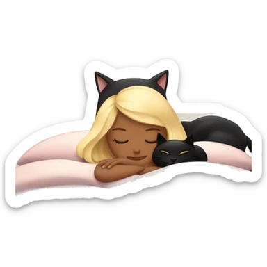 Blonde girl sleeping with black cat on bed sticker