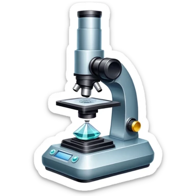 An icon featuring an electronic microscope, a metal alloy, and a crystal structure, symbolizing materials science. The design includes different materials like metals, ceramics, and polymers, alongside a stamp representing testing and quality control. Transparent background sticker