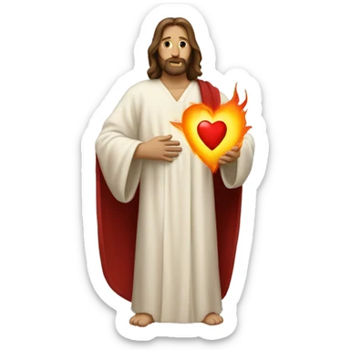 Jesus wearing a robe holding a heart with flame sticker
