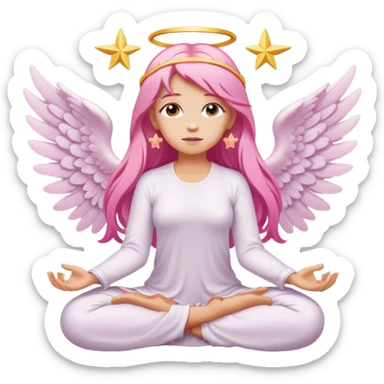 woman with long blonde hair as an angel meditating with pink hair accessories sticker