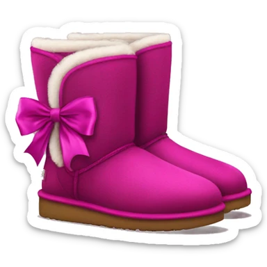 Realistic pair of magenta Ugg fur boots with silk ribbon bows. sticker