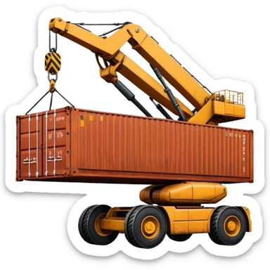 Container being lifted by a large machine, import. sticker