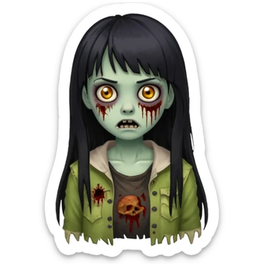 girl zombie with black long hair and bangs sticker