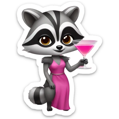 A raccoon girl with a pink martini sticker