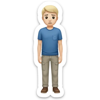 A sad man turns his pockets inside out and looks sadly at the camera sticker