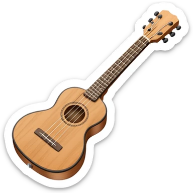 Minimalistic flat vector icon, iOS style, thin black contour on white background. Small ukulele guitar with four strings. Clean, no text, no shadows sticker