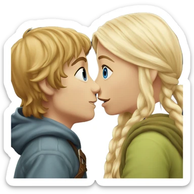 Pippin- hobbit with blue eyes wearing normal hoodie kissing pretty blonde girl  sticker