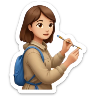 Artist painting a beautiful autumn mountain peak destination on canvas sticker