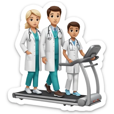 patient on a treadmill with a heart monitor, and a doctor standing nearby supervising, not running sticker