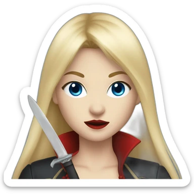 beautiful vampire woman with long blonde hair and blonde straight bangs and blue eyes wielding knives sticker