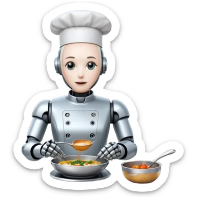 obot chef preparing a gourmet meal in a futuristic kitchen sticker