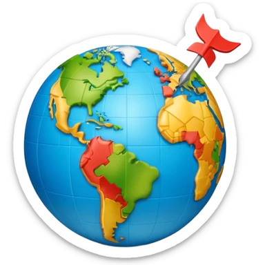 3D globe in Apple emoji style, Germany clearly marked in Europe, arrow pointing from Germany to USA in North America, word 'VPN' in modern bold sans-serif font at the top, smooth gradients, soft shadows, realistic 3D look, no other text, suitable for Instagram Reel sticker