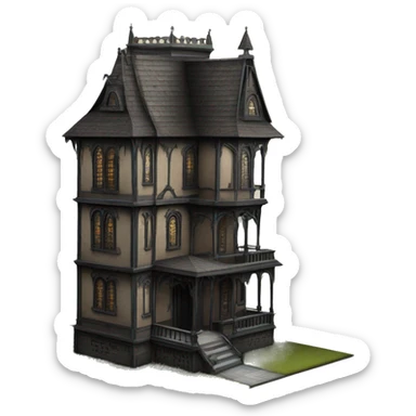 Realistic Huge ornate gothic Cardboard 5 story tall haunted house  sticker