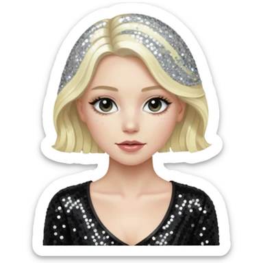 Emily Armstrong from Linkin Park with long platinum blonde hair, black sequin outfit  sticker