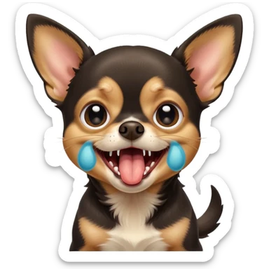 A high-resolution photo-realistic digital illustration of a black and tan chihuahua with big eyes yawning. sticker