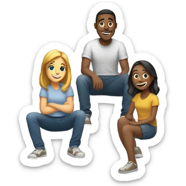 Two girls and one guy hanging out on stairs sticker