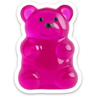 Change the gummy bear to a bright pink color with a transparent background, keeping the original style and details intact. sticker