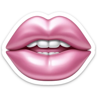 female lips emoji, smooth liquid metal chrome surface, sculpted shape, high-gloss reflections, monochrome futuristic 3D style, isolated on white sticker