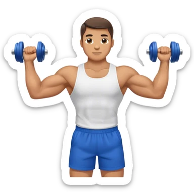 man with blue shorts doing side-lateral raise (T pose) with light dumbbells sticker