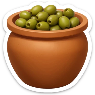 An emoji of a simple clay pot filled with olives. sticker