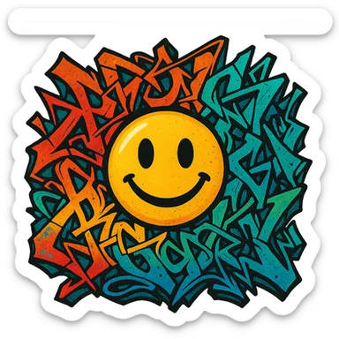graffiti style emoji, wildstyle, intricate, interlocking letters, vibrant colors sticker