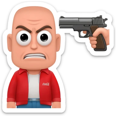 grumpy coca-cola emoji with someone pointing a gun to his head sticker