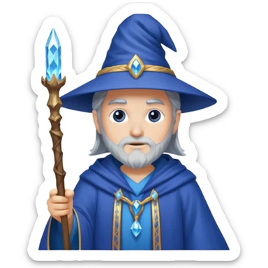 Wizard in blue robe with crystal-topped staff sticker