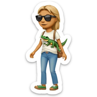 anthropomorphised female crocodile in a band t-shirt and jeans wearing sunglasses walking upright sticker